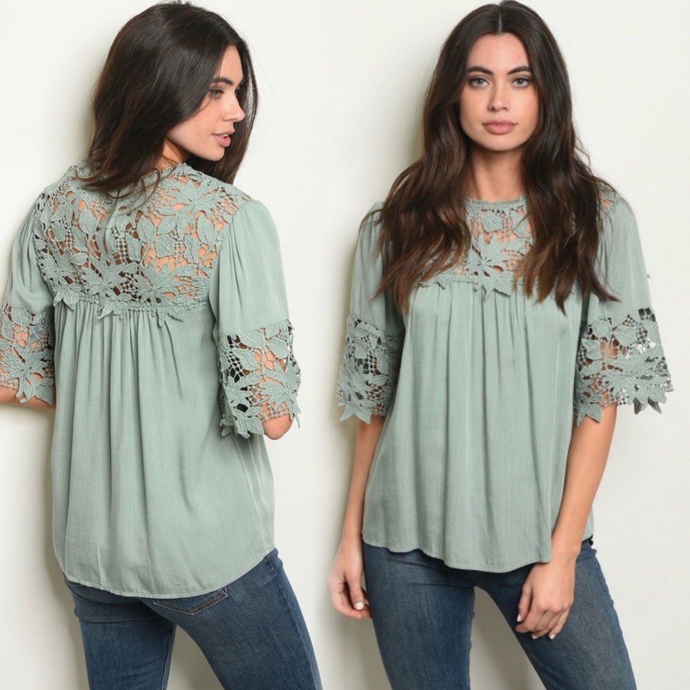Women's Lace Detail Top - Green